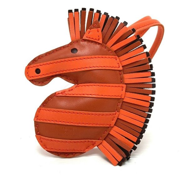Authentic  HERMES zebra Gee Gee Savannah strap Bag Charm Anyo Miro Orange - Picture 1 of 10